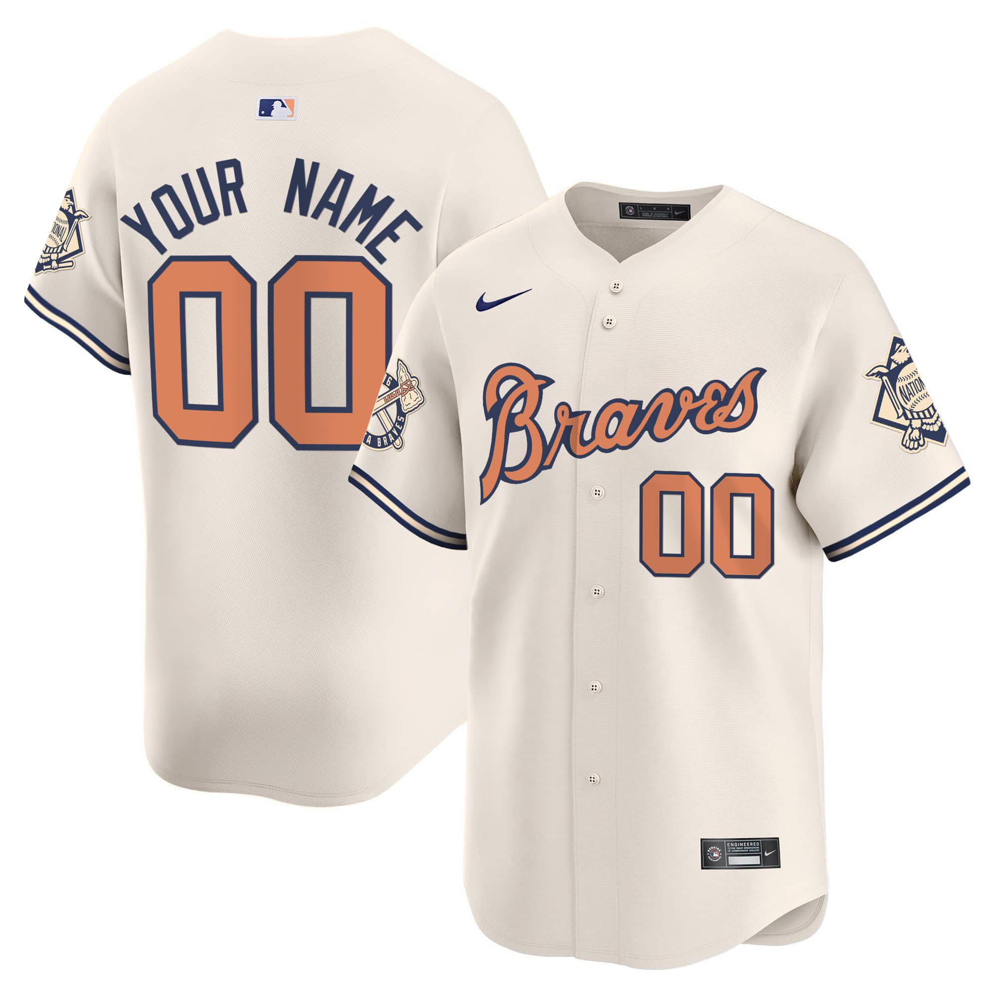 Men Atlanta Braves Cream 2024 Nike Peaches Vapor Premier Limited Custom MLB Jersey->customized mlb jersey->Custom Jersey
